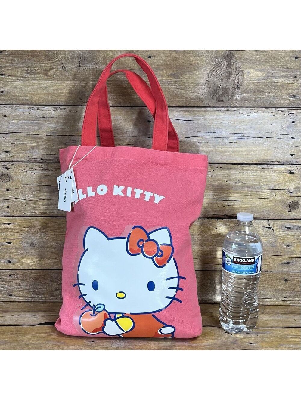 Miniso Sanrio Hello Kitty Pink Canvas Tote Bag with Red Handles - New with Tags